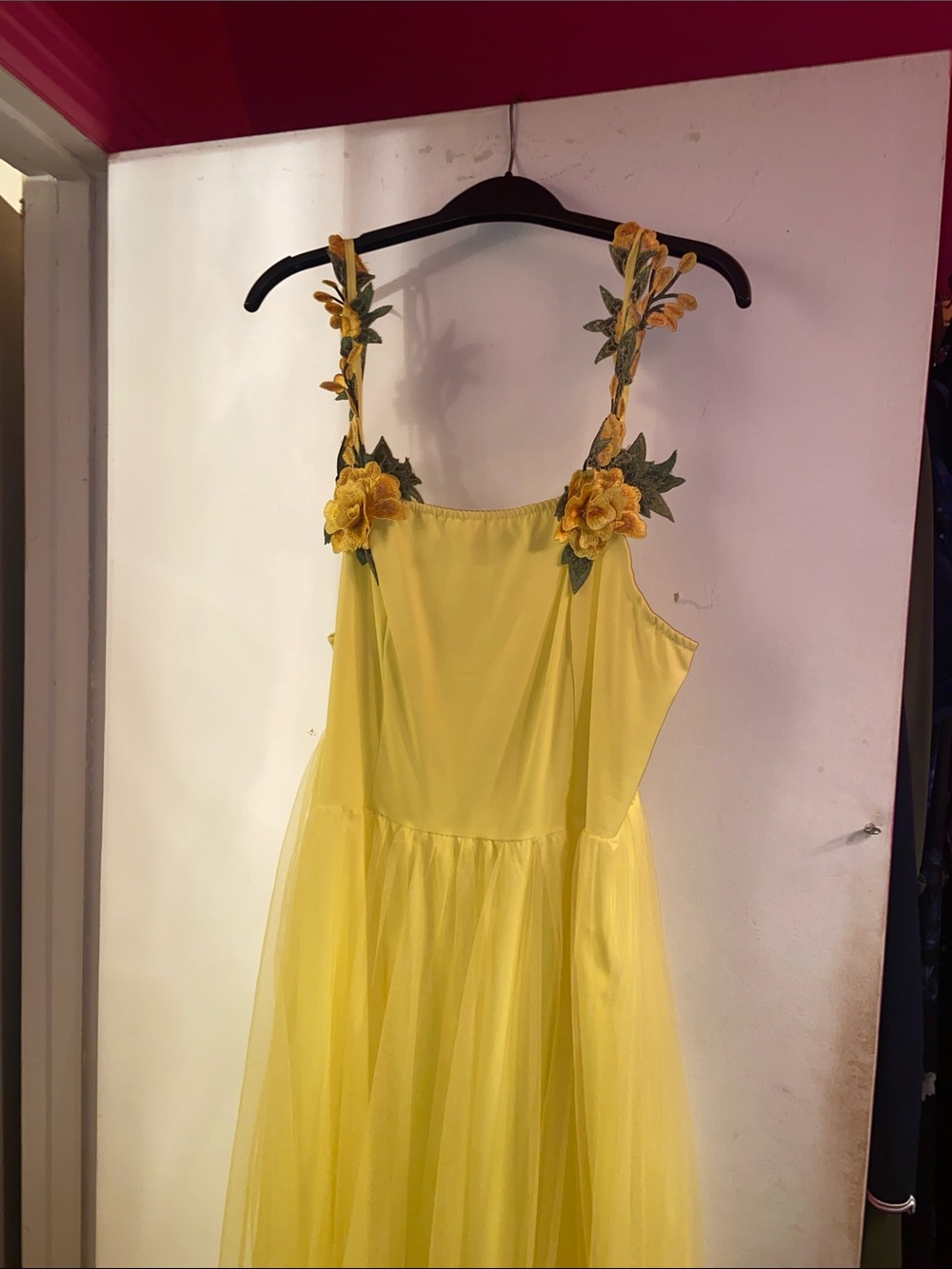 SHEIN Yellow Floral Strap Maxi Dress with Embroidered Flowers